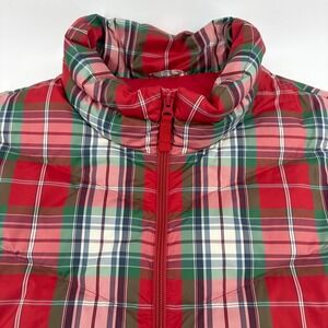 Lands End Womens 1X Red Plaid Down Puffer Vest Insulated Full Zip 16W-18W